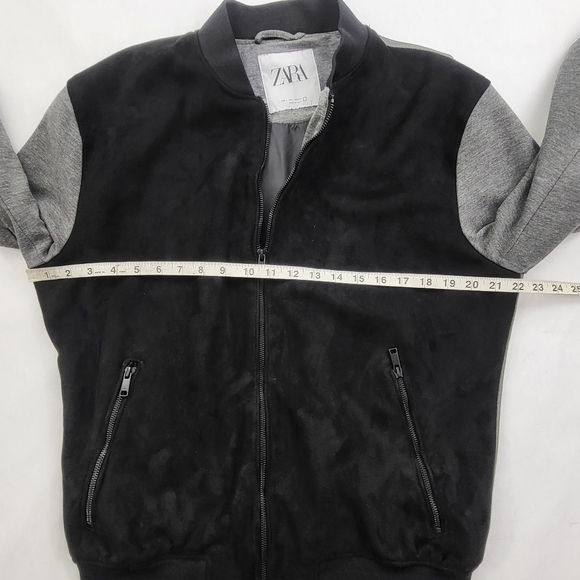 Zara Faux Suede Combined Bomber Jacket In Black/Gray Size XL - Picture 8 of 9